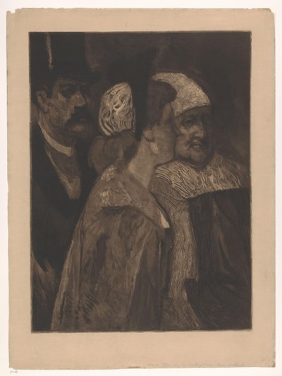 Två kvinnor och en man med hög hatt Les trois contemporains (originaltitel) av Albert Bertrand