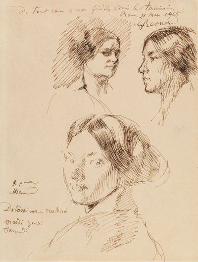 Tre porträtthuvuden av en kvinna av Albert Besnard