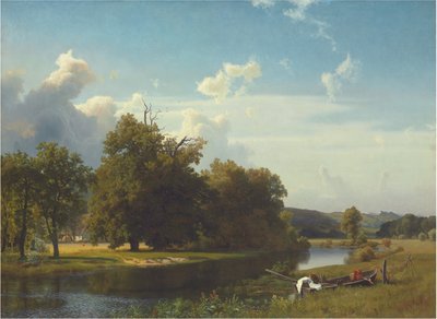 Ett flodlandskap, Westfalen, 1855 av Albert Bierstadt