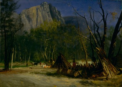 Indianer i rådslag, Kalifornien av Albert Bierstadt