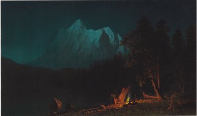 Bergigt landskap av månsken av Albert Bierstadt