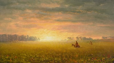 Solnedgång på prärien, ca 1861 (olja på papper) av Albert Bierstadt