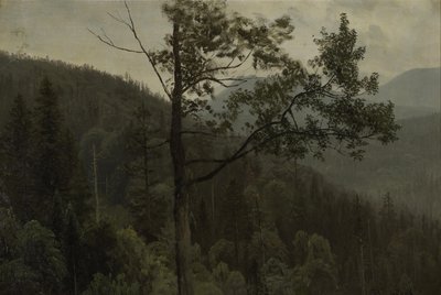 Trädklädda berg av Albert Bierstadt