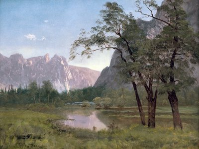 Yosemite Valley (olja på papper monterad på duk) av Albert Bierstadt