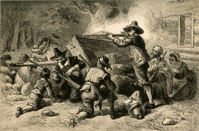 Virginians försvarar sig mot indianer, 1877. av Albert Bobbett