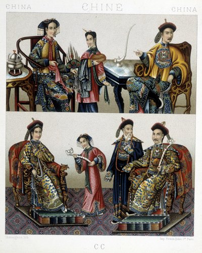 Kinesisk aristokrati - i "" Le costume historique"" av Racinet av Albert Charles August Racinet