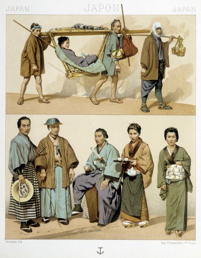 Kostymer och transporter i Japan av Albert Charles August Racinet