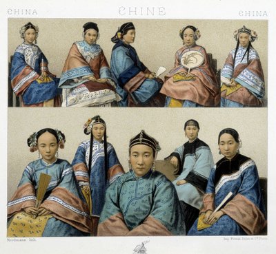 Olika typer av kvinnor i Kina - i "" Den historiska kostymen"" av Racinet av Albert Charles August Racinet