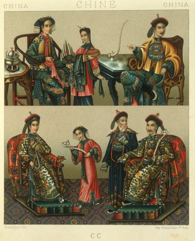 Illustration av den kejserliga familjen Chin; Kina av Albert Charles August Racinet