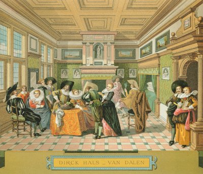Interiör av holländsk adelsbostad på 1600-talet, Illustration från The Complete Costume History av Racinet Auguste av Albert Charles August Racinet