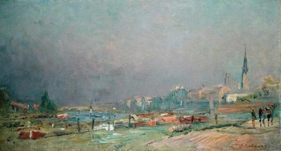On the River Bank (olja på duk) av Albert Charles Lebourg