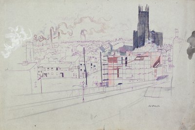 Industrial City (Leeds) (penna  bläck och akvarell på papper) av Albert Daniel Rutherston