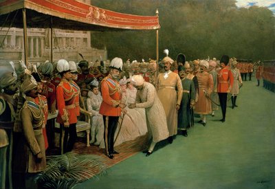 Edward VII tar emot maharadjaer och dignitärer före sin kröning av Albert E. Harris