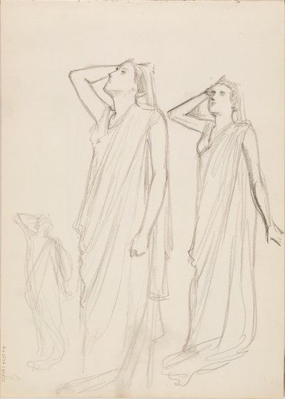 Aino Ackté som Alcestis, tre skisser av Albert Edelfelt