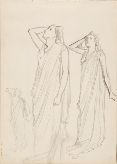 Aino Ackté som Alcestis, tre skisser av Albert Edelfelt
