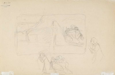 Nedbränd by, skiss av Albert Edelfelt