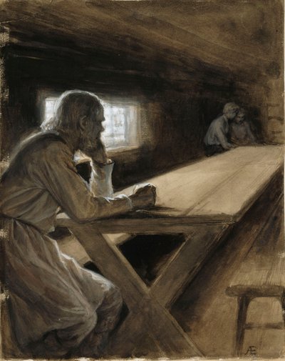 Stugans interiör ur dikten ”Molnets bror” av Albert Edelfelt