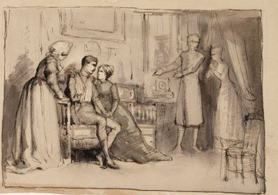 ”Kaptenens återkomst”, kompositionsstudie. Illustrationer till ”Julqvällen” av J. L. Runeberg av Albert Edelfelt