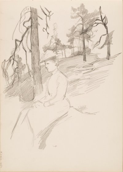 Landskapsskiss, kvinna i förgrunden av Albert Edelfelt