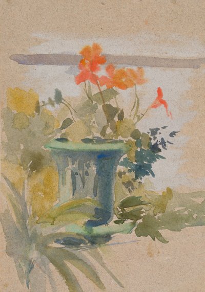 Pelargoner på terrassen av Albert Edelfelt