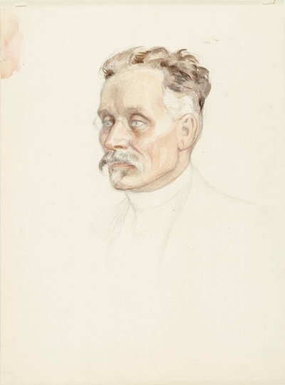 Porträttskiss av professor J. W. Runeberg, ansikte av Albert Edelfelt