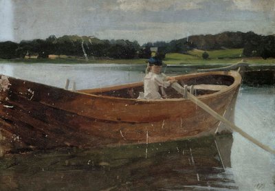 Konstnärens syster Berta i en roddbåt, studie av Albert Edelfelt