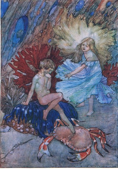 "Nej, peta inte den stackars krabban om Tom", från The Water Babies pub. av Humphrey Milford Oxford University Press, ca 1930 (färg litho) av Albert Edward Jackson