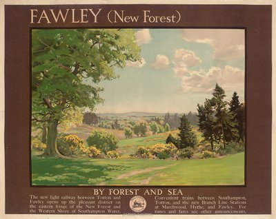 Fawley (New Forest), affisch som annonserar Southern Railway (färg litho) av Albert George Petherbridge