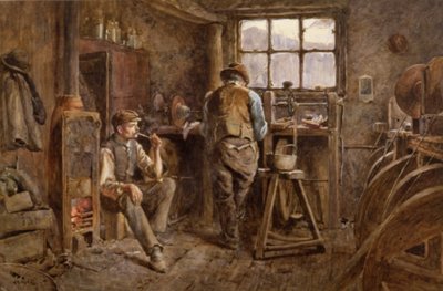 A Jet Workshop, Whitby (akvarell på papper) av Albert George Stevens