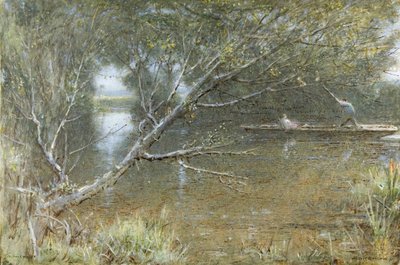 A Thames Backwater, c.1860-c.1932 (akvarell, kroppsfärg, penna och bläck på papper) av Albert Goodwin
