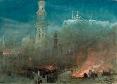 Kairo, natt (akvarell) av Albert Goodwin
