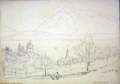 Thunsjön, Oberhofen (bläck & penna på papper) av Albert Goodwin
