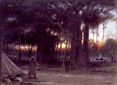 The Banyan Trees and the Sentinel (penna och bläck, akvarell och gouache) av Albert Goodwin