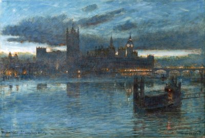 Westminster från Lambeth Bridge av Albert Goodwin