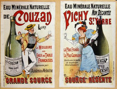 Reklam för Couzan och Vichy mineralvatten, ca 1900 (färg litho) av Albert Guillaume