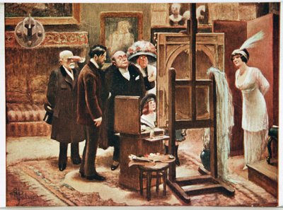 Konst. Bild och form. Målare som visar sin skapelse. Vykort av Alfred Guillaume, Frankrike, ca 1920 (vykort) av Albert Guillaume
