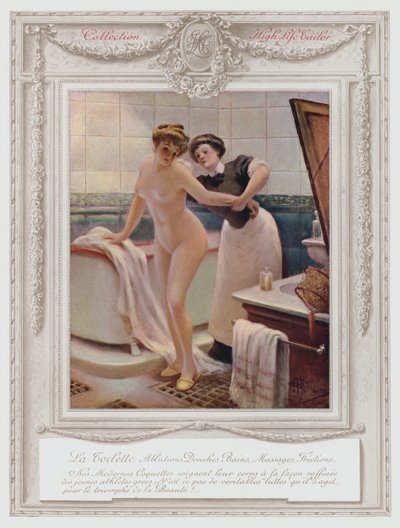 Belle Epoque Paris, moderiktig dam som badar av Albert Guillaume