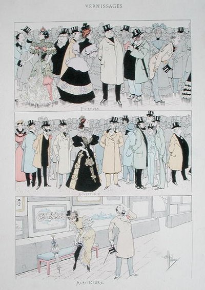 Galleriöppningar, ca 1900 (lito i färg) av Albert Guillaume
