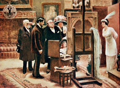 en målare som visar sin målning, c. 1920 (tryck) av Albert Guillaume