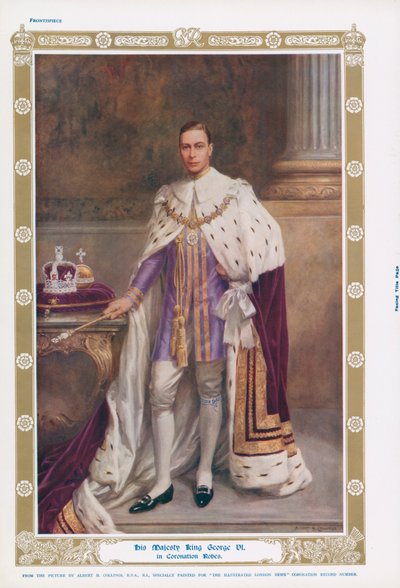 Kung George VI i sina kröningsdräkter (färg litho) av Albert Henry (after) Collings