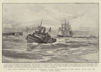 En ny social rörelse i Australien, emigranter lämnar Sydney Harbour i Barque Royal Tar för Paraguay, Sydamerika av Albert Henry Fullwood