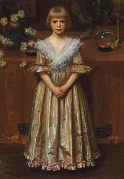 Flicka med en guldfiskskål (olja på duk) av Albert Herter