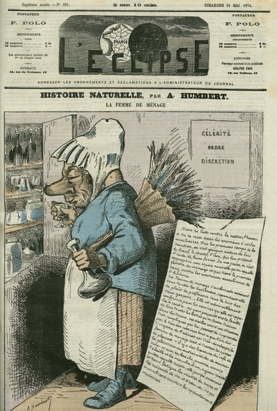 Tecknad film av "The Housewife, Natural History". Omslag i "" L