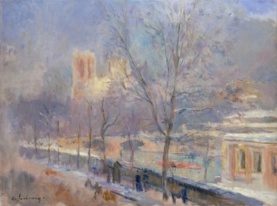 Notre-Dame de Paris sett från Quai de la Tournelle, effekt av n av Albert Lebourg