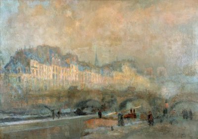 Paris, slussen vid La Monnaie; Vintersol eller utsikt över Pont Neuf av Albert Lebourg