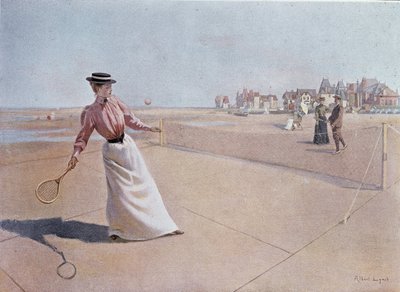 Amatörtennismatch på stranden - teckning av Lynch, 1900-talet av Albert Lynch