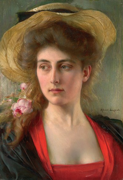Elegante (olja på panel) av Albert Lynch