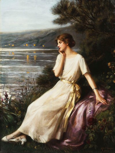 Porträtt av en kvinna vid en sjö, av Albert Lynch