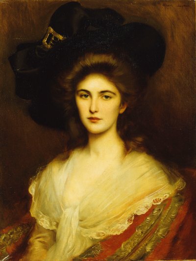 Porträtt av en elegant dam i en svart hatt, av Albert Lynch