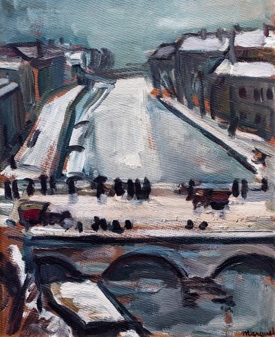 Bron över Seine på vintern, ca 1906 (olja på kartong) av Albert Marquet